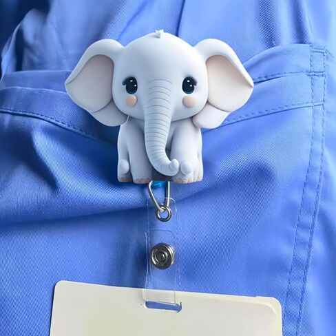Cute Elephant Retractable Badge Holder - with 24" Nylon Cord, Steel Belt Clip, Ideal ID Card Holder for Nurses, Doctors & Office Workers | Work Lanyard Accessory in Saudi Arabia