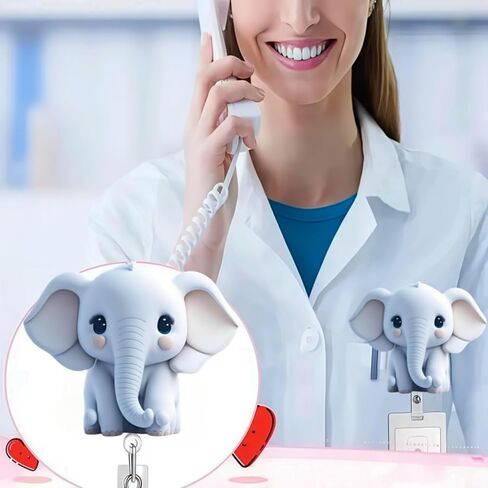 Cute Elephant Retractable Badge Holder - with 24" Nylon Cord, Steel Belt Clip, Ideal ID Card Holder for Nurses, Doctors & Office Workers | Work Lanyard Accessory in Saudi Arabia
