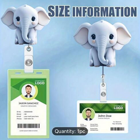 Cute Elephant Retractable Badge Holder - with 24" Nylon Cord, Steel Belt Clip, Ideal ID Card Holder for Nurses, Doctors & Office Workers | Work Lanyard Accessory in Saudi Arabia