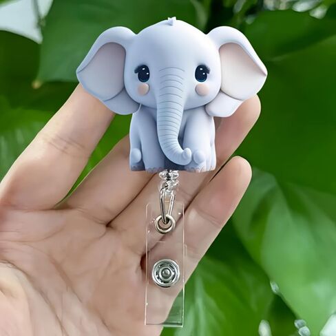 Cute Elephant Retractable Badge Holder - with 24" Nylon Cord, Steel Belt Clip, Ideal ID Card Holder for Nurses, Doctors & Office Workers | Work Lanyard Accessory in Saudi Arabia