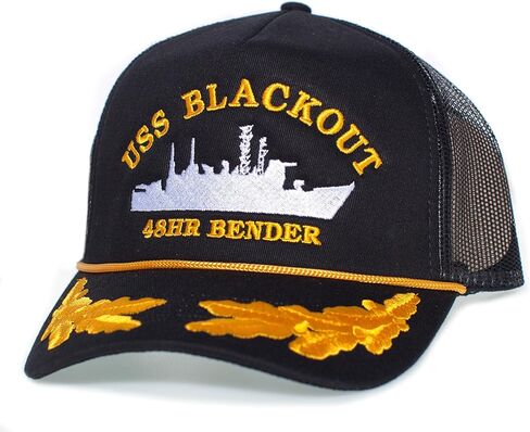 USS Blackout 48 Hour Bender Hat – Funny Joke Adult One-Size Trucker Cap Patriotic Black in Kuwait