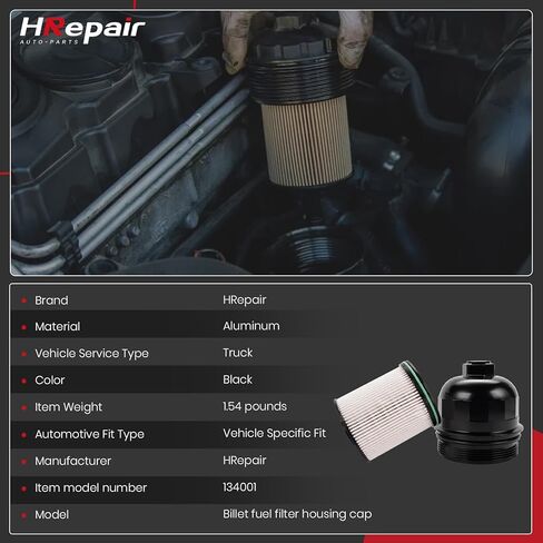 134001 Fuel Filter Housing Cap fits for 2017-2024 Chevy Silverado & GMC Sierra 2500HD 3500HD Replacement GM Duramax 6.6L L5P w/Fuel Filter(Billet Aluminum-Black) in Kuwait