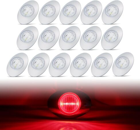 TMH [16 Pcs ] 3 Inch Mini Clear Lens Red 3 LED Oval Cab Marker Panel Lights with Chrome Bezel Surface Mount for Pickup Trailer Truck Bus Tractor Tow Flatbed 12V DC 3528 SMD in Saudi Arabia