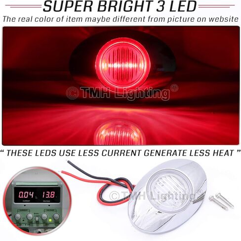 TMH [16 Pcs ] 3 Inch Mini Clear Lens Red 3 LED Oval Cab Marker Panel Lights with Chrome Bezel Surface Mount for Pickup Trailer Truck Bus Tractor Tow Flatbed 12V DC 3528 SMD in Saudi Arabia