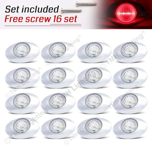 TMH [16 Pcs ] 3 Inch Mini Clear Lens Red 3 LED Oval Cab Marker Panel Lights with Chrome Bezel Surface Mount for Pickup Trailer Truck Bus Tractor Tow Flatbed 12V DC 3528 SMD in Saudi Arabia