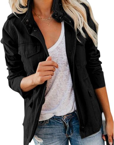 Women Military Anorak Jackets Zip Up Snap Buttons Parka Jacket Lightweight Utility Field Safari Coat Outwear Coats in Saudi Arabia
