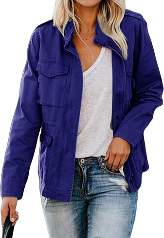 Women Military Anorak Jackets Zip Up Snap Buttons Parka Jacket Lightweight Utility Field Safari Coat Outwear Coats in Saudi Arabia