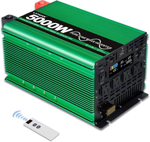 LVYUAN 3000 واط العاكس موجة جيبية نقية العاكس 12 فولت إلى 110 فولت تيار مستمر إلى تيار متردد مع 3 مقابس تيار متردد، شاشة LED، جهاز تحكم عن بعد لاسلكي، عاكس طاقة السيارة للمركبات المنزلية RV شاحنة التخييم النظام الشمسي in Kuwait