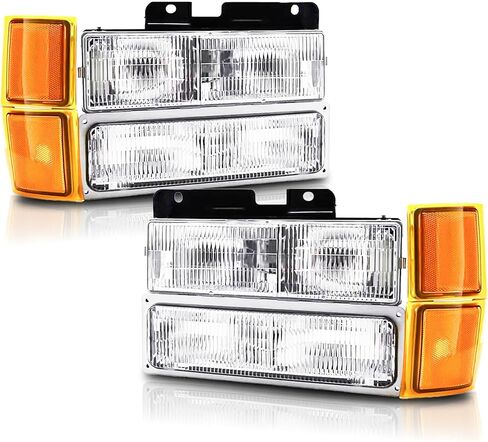 Headlights Assembly Compatible With 1994 1995 1996 1997 1998 Chevy Silverado C/K 1500 2500 3500 Suburban, 95-99 Tahoe Headlight w/Bumper Light,Factory Style in Kuwait