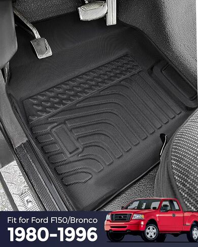 CreekT® for Ford F150 & Bronco Floor Mats 1980-1996, for F250/F350 1980-1997 All Weather Floor Mats, Custom Fit for Ford F-150 & Bronco, 2-Piece Front Set Rubber Heavy Duty Classic Truck Accessories​ in Kuwait