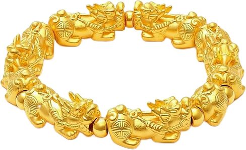 سوار فنغ شوي بيكسيو مطلي بالذهب 24 قيراط للرجال والنساء، تميمة الحظ والرخاء والازدهار، سوار مرن قابل للتعديل in Kuwait
