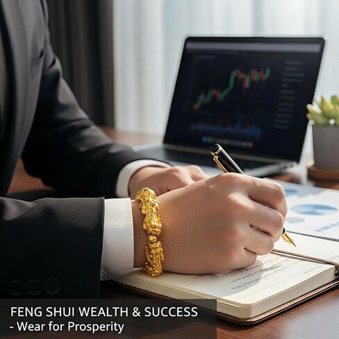 سوار فنغ شوي بيكسيو مطلي بالذهب 24 قيراط للرجال والنساء، تميمة الحظ والرخاء والازدهار، سوار مرن قابل للتعديل in Kuwait