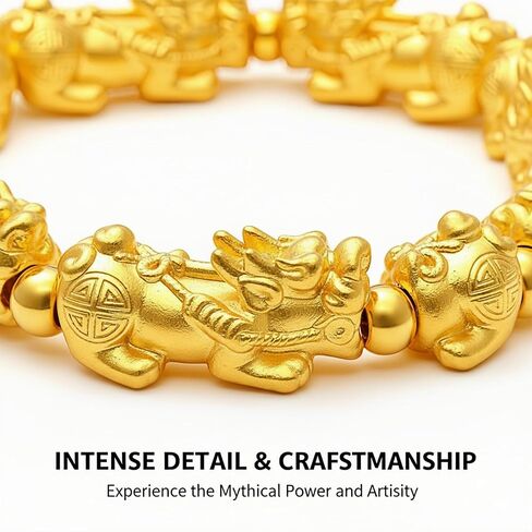 سوار فنغ شوي بيكسيو مطلي بالذهب 24 قيراط للرجال والنساء، تميمة الحظ والرخاء والازدهار، سوار مرن قابل للتعديل in Kuwait