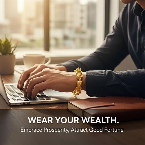 سوار فنغ شوي بيكسيو مطلي بالذهب 24 قيراط للرجال والنساء، تميمة الحظ والرخاء والازدهار، سوار مرن قابل للتعديل in Kuwait