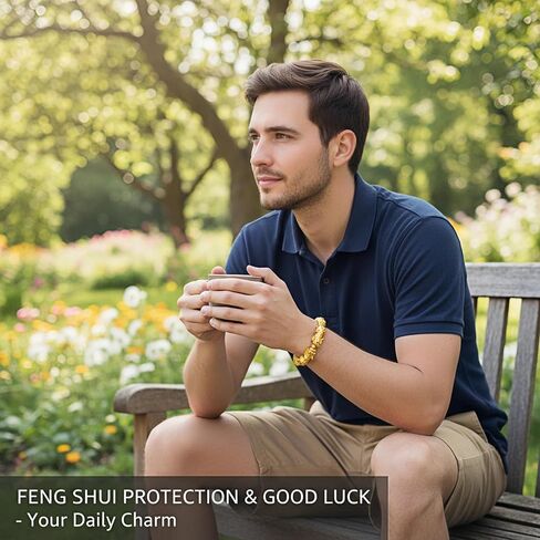 سوار فنغ شوي بيكسيو مطلي بالذهب 24 قيراط للرجال والنساء، تميمة الحظ والرخاء والازدهار، سوار مرن قابل للتعديل in Kuwait
