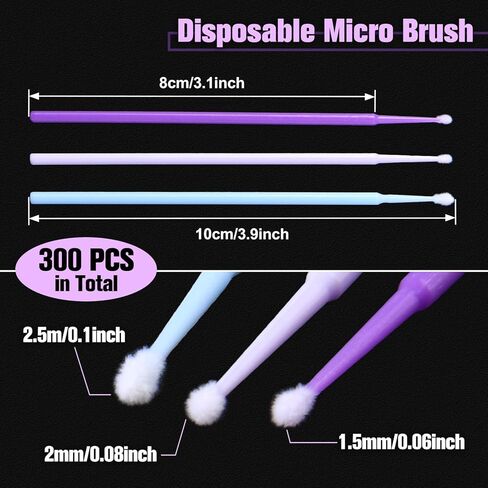 300 Pcs Touch Up Paint Brushes for Automotive Paint Chip Repair, Clearance Cleaning, Fine Repair Paint Brush Disposable Micro Applicator (L:2.5mm,Blue/M:2.0mm,Purple/S:1.5mm,Light Purple) in Saudi Arabia