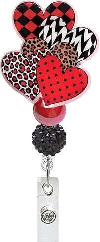 Easter Beaded Badge Reel Retractable Colorful Gradient Leopard Print Bow Bunny Badge Holder with Alligator Clip Acrylic Badge ID Name Tag Badge Reel for Nurses Student Employee Doctors Party Supplies in Saudi Arabia