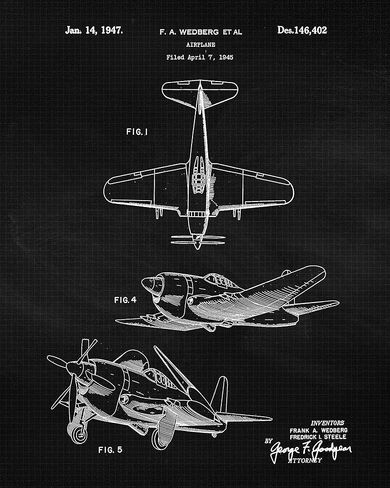 Vintage Propeller Airplane Patent Prints, 4 (8x10) Unframed Photos, Wall Art Decor Gifts for Home Office Gears Garage College School Student Teacher Aircraft Mechanic Pilot Aviation NASA Engineer Fans in Kuwait
