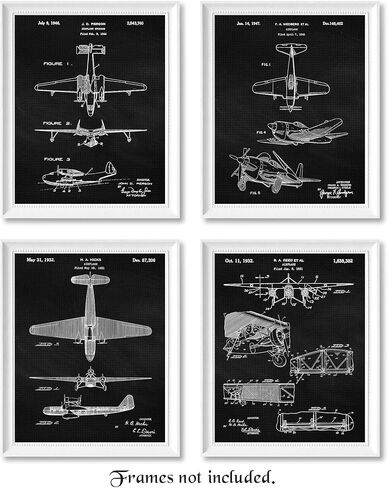 Vintage Propeller Airplane Patent Prints, 4 (8x10) Unframed Photos, Wall Art Decor Gifts for Home Office Gears Garage College School Student Teacher Aircraft Mechanic Pilot Aviation NASA Engineer Fans in Kuwait