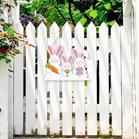 Wooden Easter Decoration Rabbit Door Wreath for Front Door Sign Wall Signs Spring Decoration, Bunny Sign Welcome Hanging for Home Wall Decor Party Outdoor indoor Supply Happy Easter in Saudi Arabia