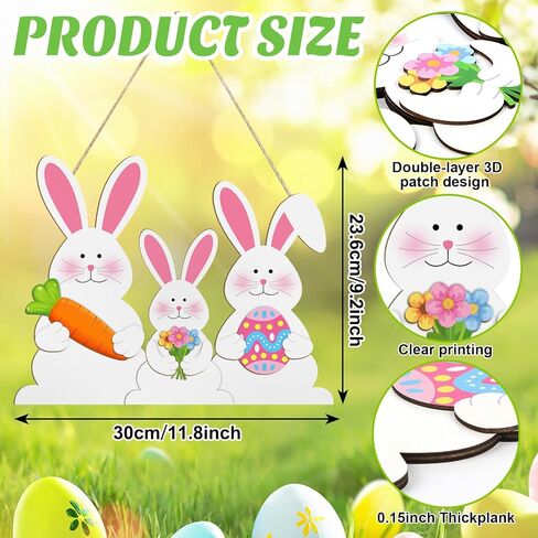 Wooden Easter Decoration Rabbit Door Wreath for Front Door Sign Wall Signs Spring Decoration, Bunny Sign Welcome Hanging for Home Wall Decor Party Outdoor indoor Supply Happy Easter in Saudi Arabia