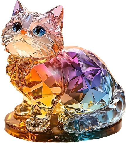 Rainbow Crystal Cat Figurine Acrylic Desktop Decoration, Suitable for Home Décor in Living Room or Office. Idea Gift Choice: Halloween, Christmas, Birthday, Anniversary, Valentine's Day, Celebrations in Saudi Arabia