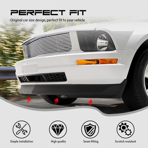 Front Bumper Lip Chin Spoiler, Compatible with 2005-2009 Ford Mustang V6 Only, 3DC Style Flexible Polyurethane(PU) Front Lower Splitter Protector, Unpainted Black, 1 PC in Saudi Arabia