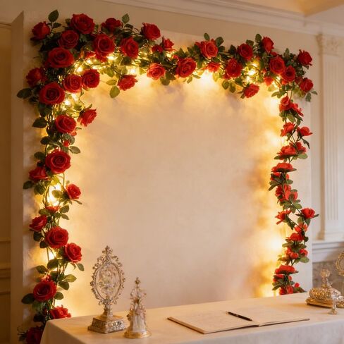 2 حزمة من زهور إكليل الزهور الاصطناعية المزيفة من زهور إكليل الورد الاصطناعية لتزيين أكاليل الزهور - إجمالي 16 قدم (أحمر، 2) in Kuwait