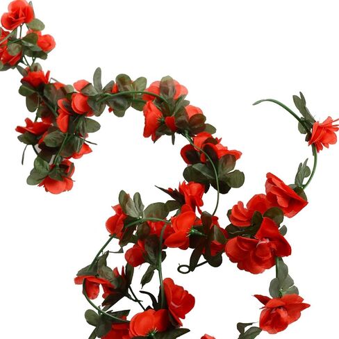 2 حزمة من زهور إكليل الزهور الاصطناعية المزيفة من زهور إكليل الورد الاصطناعية لتزيين أكاليل الزهور - إجمالي 16 قدم (أحمر، 2) in Kuwait