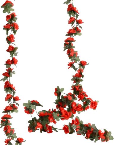 2 حزمة من زهور إكليل الزهور الاصطناعية المزيفة من زهور إكليل الورد الاصطناعية لتزيين أكاليل الزهور - إجمالي 16 قدم (أحمر، 2) in Kuwait