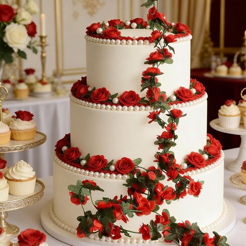 2 حزمة من زهور إكليل الزهور الاصطناعية المزيفة من زهور إكليل الورد الاصطناعية لتزيين أكاليل الزهور - إجمالي 16 قدم (أحمر، 2) in Kuwait