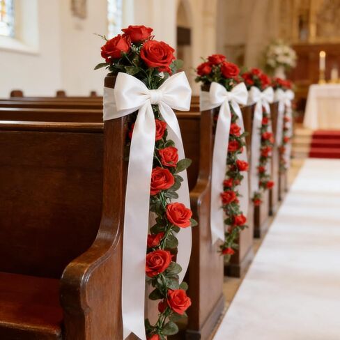 2 حزمة من زهور إكليل الزهور الاصطناعية المزيفة من زهور إكليل الورد الاصطناعية لتزيين أكاليل الزهور - إجمالي 16 قدم (أحمر، 2) in Kuwait