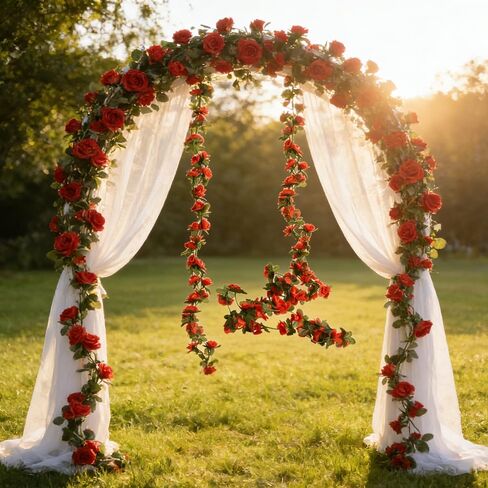 2 حزمة من زهور إكليل الزهور الاصطناعية المزيفة من زهور إكليل الورد الاصطناعية لتزيين أكاليل الزهور - إجمالي 16 قدم (أحمر، 2) in Kuwait