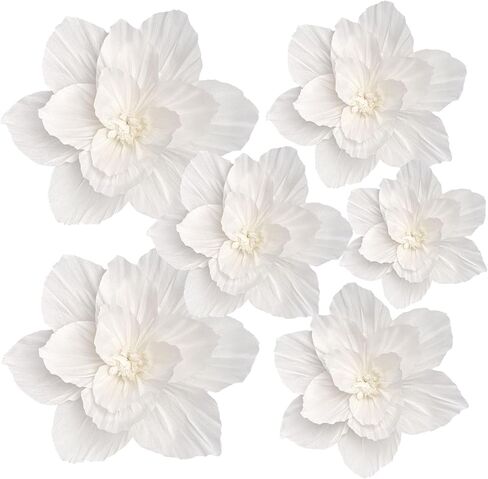 6PCS Paper Flowers Artificial Wall Decor 3D Tissue Paper Flowers Wedding Birthday Room Decor White Ivory Bridal Baby Shower Nursery Room Backdrop Table Centerpieces Party Decorations in Saudi Arabia
