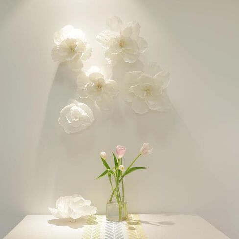 6PCS Paper Flowers Artificial Wall Decor 3D Tissue Paper Flowers Wedding Birthday Room Decor White Ivory Bridal Baby Shower Nursery Room Backdrop Table Centerpieces Party Decorations in Saudi Arabia