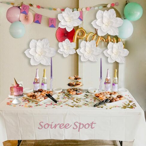 6PCS Paper Flowers Artificial Wall Decor 3D Tissue Paper Flowers Wedding Birthday Room Decor White Ivory Bridal Baby Shower Nursery Room Backdrop Table Centerpieces Party Decorations in Saudi Arabia