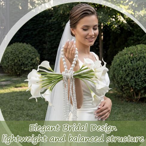 Yinder 14 Pcs Calla Lily Bridal Bouquet with Pearl Handle, Bridal Pearly Wedding Bouquet with Flowers with Pearl Bead for Wedding Marriage Party Church Bridesmaid in Saudi Arabia