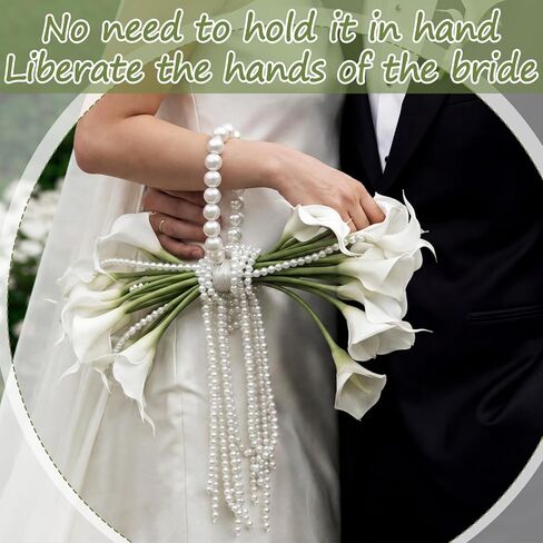 Yinder 14 Pcs Calla Lily Bridal Bouquet with Pearl Handle, Bridal Pearly Wedding Bouquet with Flowers with Pearl Bead for Wedding Marriage Party Church Bridesmaid in Saudi Arabia