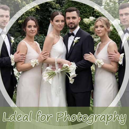 Yinder 14 Pcs Calla Lily Bridal Bouquet with Pearl Handle, Bridal Pearly Wedding Bouquet with Flowers with Pearl Bead for Wedding Marriage Party Church Bridesmaid in Saudi Arabia
