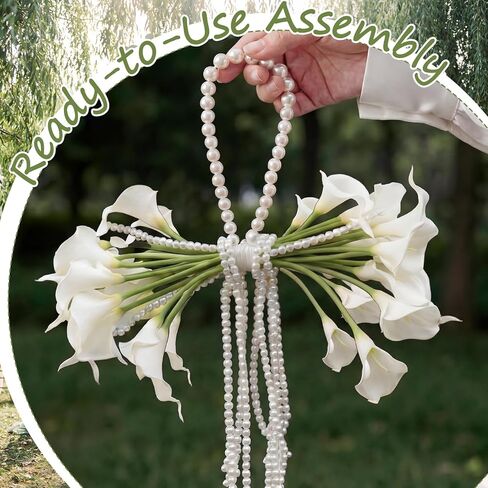 Yinder 14 Pcs Calla Lily Bridal Bouquet with Pearl Handle, Bridal Pearly Wedding Bouquet with Flowers with Pearl Bead for Wedding Marriage Party Church Bridesmaid in Saudi Arabia