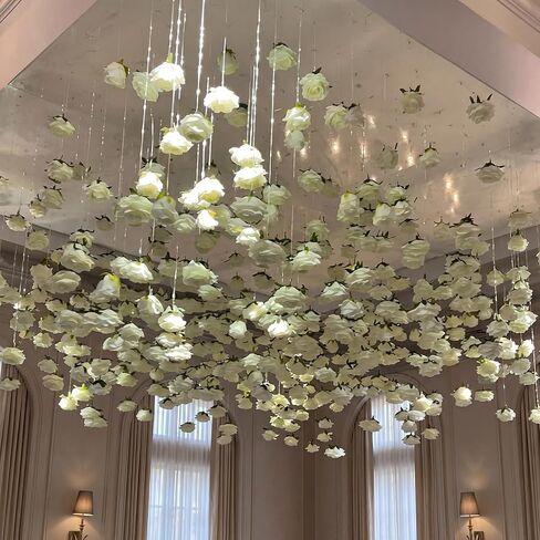 42 Pcs 3.28 ft White Rose Flower Garland Hanging Artificial Wedding Flowers Ceiling Vine Decor Fake Floating Floral Garlands with Hooks for Wall Wedding Backdrop Bachelorette Bridal Shower Party in Saudi Arabia