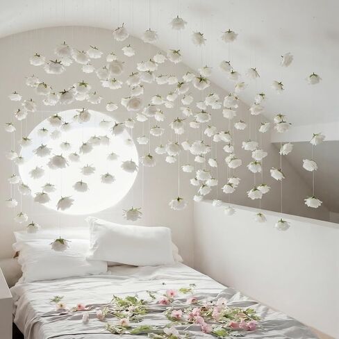 42 Pcs 3.28 ft White Rose Flower Garland Hanging Artificial Wedding Flowers Ceiling Vine Decor Fake Floating Floral Garlands with Hooks for Wall Wedding Backdrop Bachelorette Bridal Shower Party in Saudi Arabia