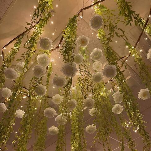 42 Pcs 3.28 ft White Rose Flower Garland Hanging Artificial Wedding Flowers Ceiling Vine Decor Fake Floating Floral Garlands with Hooks for Wall Wedding Backdrop Bachelorette Bridal Shower Party in Saudi Arabia