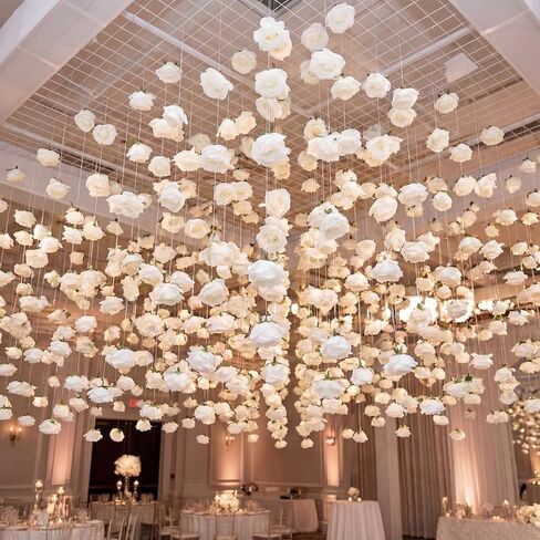 42 Pcs 3.28 ft White Rose Flower Garland Hanging Artificial Wedding Flowers Ceiling Vine Decor Fake Floating Floral Garlands with Hooks for Wall Wedding Backdrop Bachelorette Bridal Shower Party in Saudi Arabia