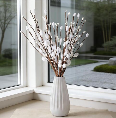 ToBeIT Artificial Pussy Willow Branches 13" White Faux Willow Twigs with Buds, Decorative Floral Stems for Vase fillers, Home Decor, Wedding, Party and Spring Easter Decorations(White) in Kuwait