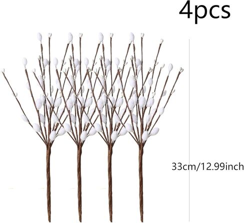 ToBeIT Artificial Pussy Willow Branches 13" White Faux Willow Twigs with Buds, Decorative Floral Stems for Vase fillers, Home Decor, Wedding, Party and Spring Easter Decorations(White) in Kuwait