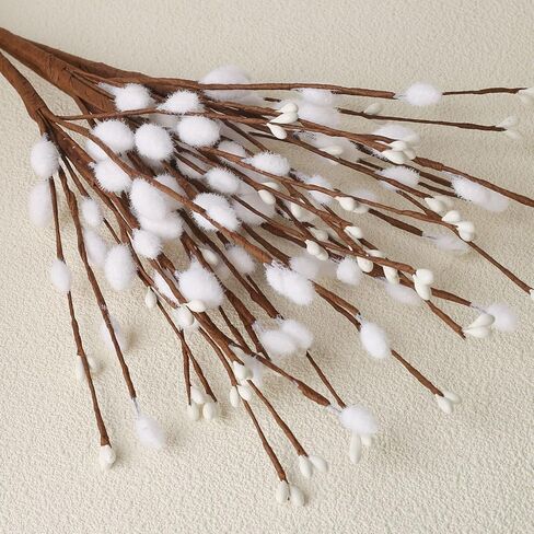 ToBeIT Artificial Pussy Willow Branches 13" White Faux Willow Twigs with Buds, Decorative Floral Stems for Vase fillers, Home Decor, Wedding, Party and Spring Easter Decorations(White) in Kuwait