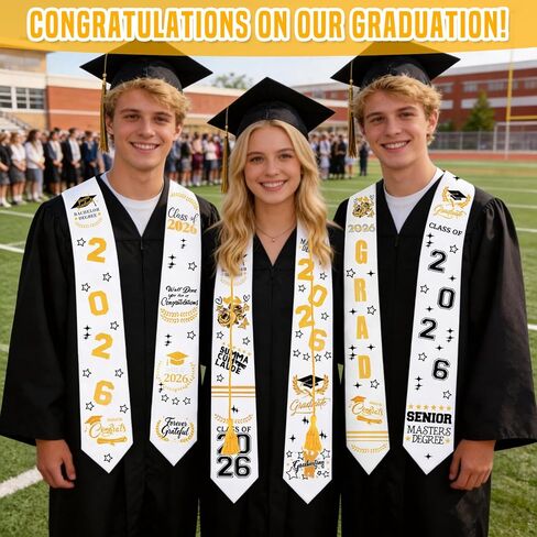 Dreamtop Graduation Stole Class of 2026 - Plain Graduation Sash with 8Pcs Personalized Decals Heat Transfer & A Honor Cords, Iron-On White Sublimation Stole for Unisex Adults in Kuwait