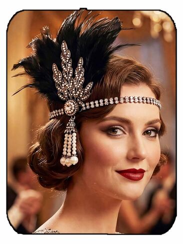 GORTIN 1920's Flapper Feather Headband Art Deco خوذة مستوحاة من أوراق الشجر ميدالية اللؤلؤ in Kuwait