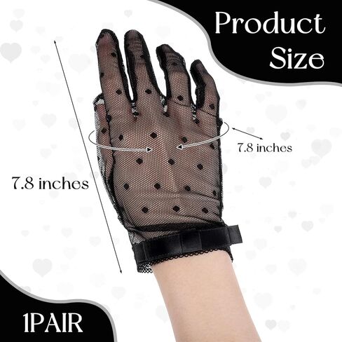 Black Mesh Lace Bow Gloves Gothic Bow Vintage Short Tulle Sheer Gloves Y2k Lolita Vintage Costume Accessories for Women Wedding Tea Party Opera Evening in Saudi Arabia